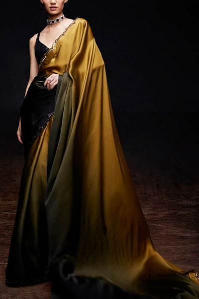 Mustard and black ombre sari set