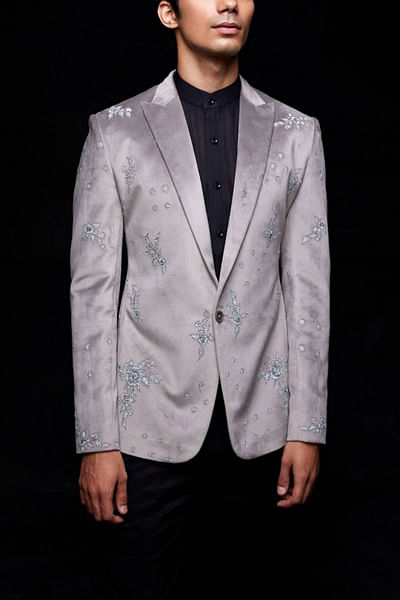 Grey velvet jacket set