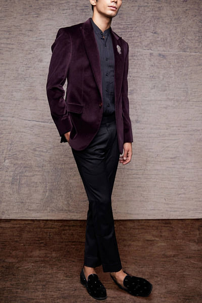 Wine velvet jacket set
