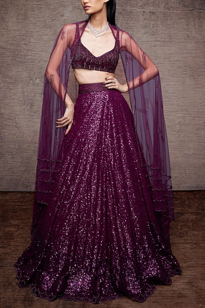 Wine sequin embellished lehenga set