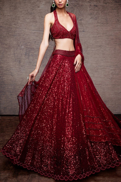 Sawan Gandhi Red embellished lehenga set SASLEH22008
