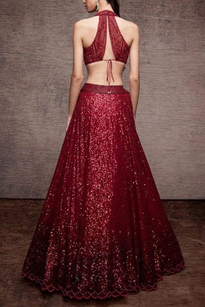 Sawan Gandhi Red embellished lehenga set SASLEH22008