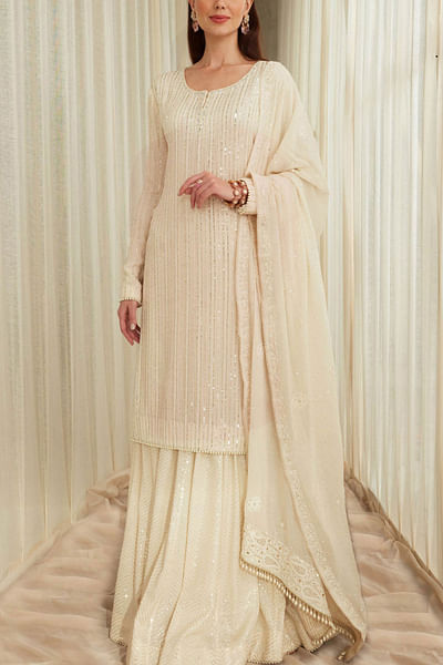 Ivory embellished sharara set