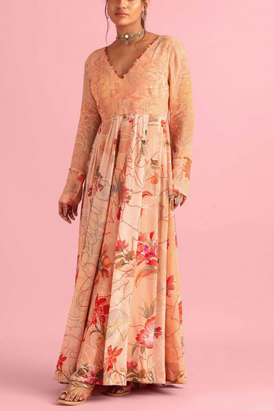 Peach floral printed gown