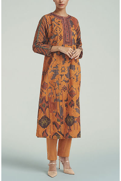 Yellow printed kurta set