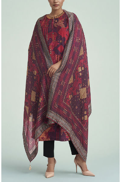 Purple printed kurta set