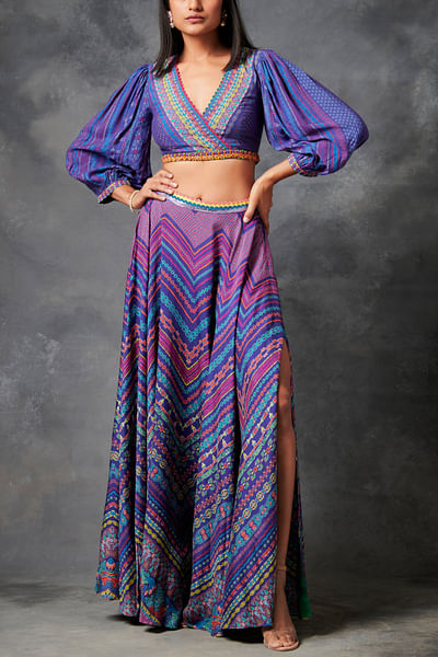 Purple crop top and skirt set