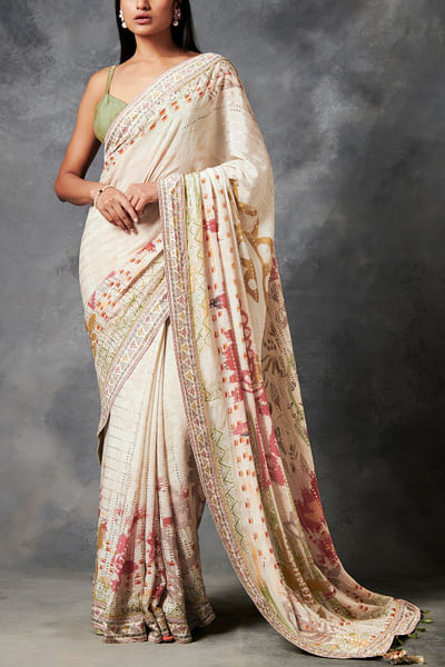 Gold and white sari set