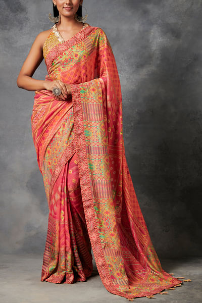 Orange printed sari set