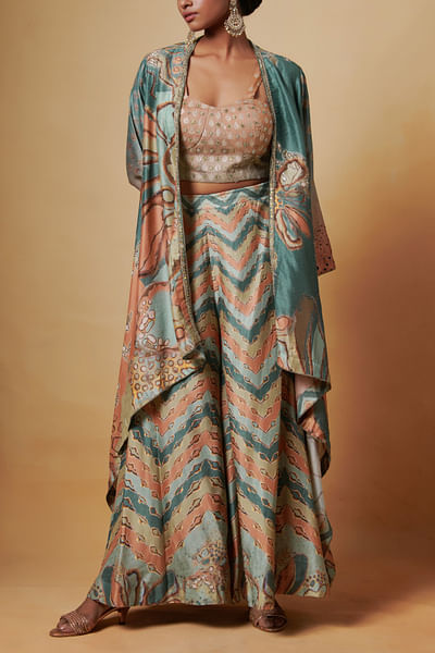 Multicolour printed lehenga set