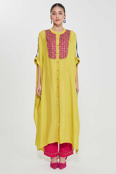 Yellow blossom mirror embroidered kurta set