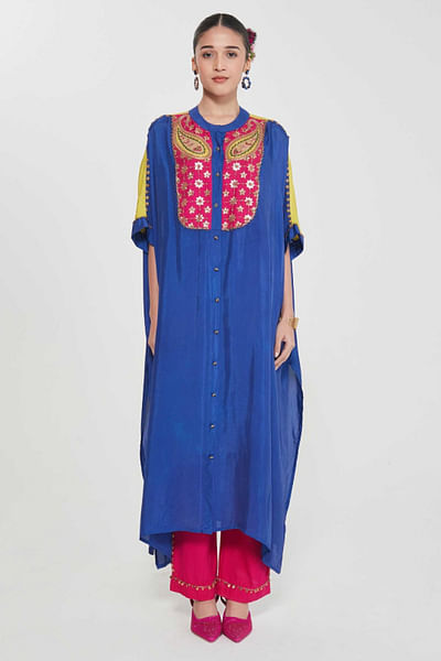 Ink blue hand embroidered kurta set