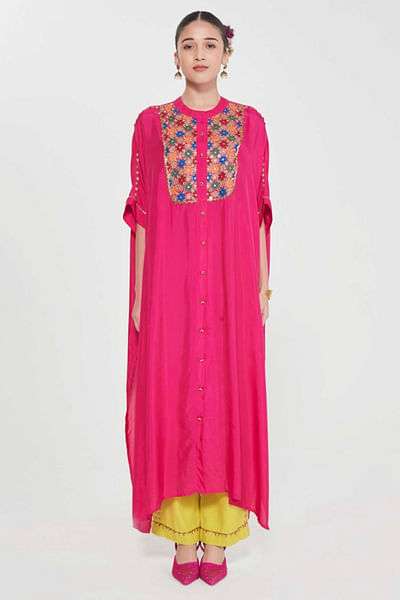 Rani pink hand embroidered kurta set