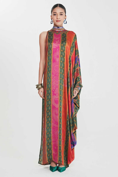 Multicolour print-mirror one-shoulder dress