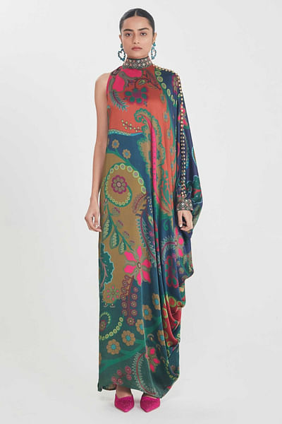 Multicolor print-mirror one-shoulder dress
