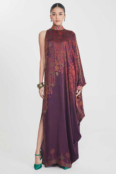 Moca jewel print-mirror one-shoulder dress