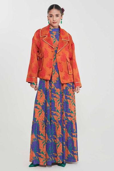 Sunset orange print-heart embellished jacket