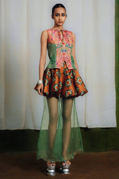 Multicoloured embroidered skirt co-ord set