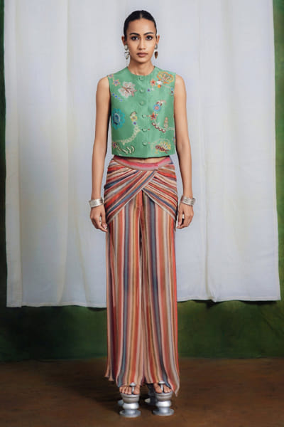 Multicoloured embroidered short jacket set