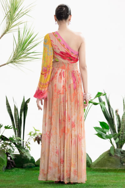 Siddhartha Bansal Multicoloured floral print one-shoulder dress SIDDMAY26D144958