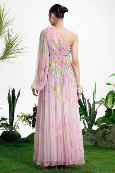 Siddhartha Bansal Pink floral print one-shoulder maxi dress SIDDMAY26D144959