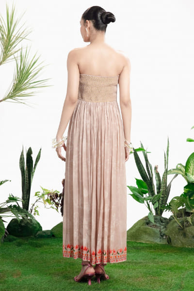 Siddhartha Bansal Blush pink floral print strapless maxi dress SIDDMAY26D144963