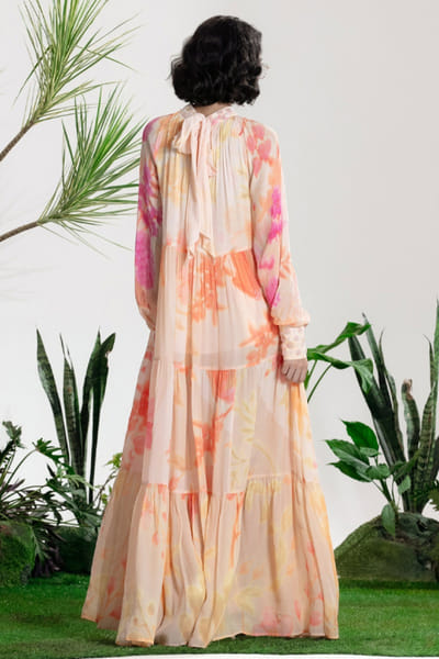Siddhartha Bansal Soft pink floral print tiered maxi dress SIDDMAY26D144969