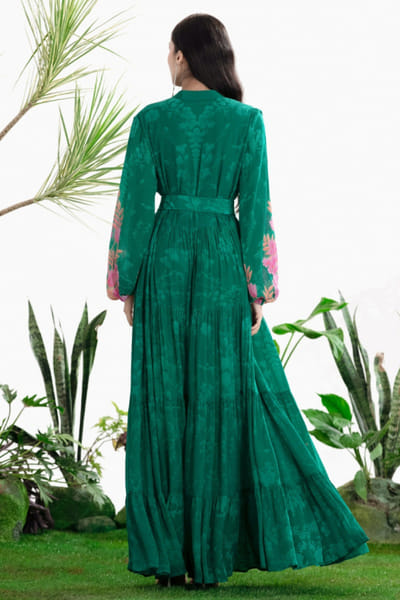 Siddhartha Bansal Green embroidered floral print maxi dress SIDDMAY26D144976