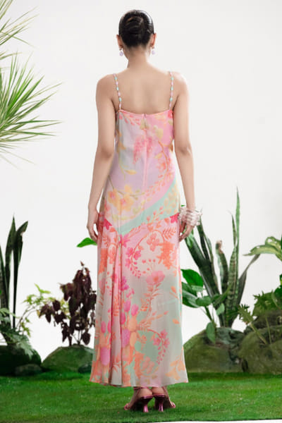 Siddhartha Bansal Multicolor floral print hand-embroidered dress SIDDMAY26D144984