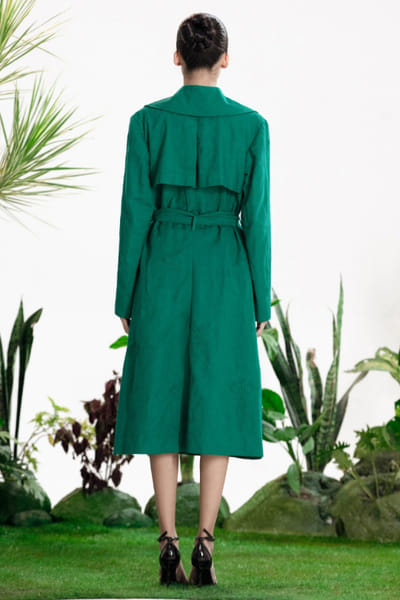 Siddhartha Bansal Emerald green floral embroidered trench coat SIDDMAY26D144986
