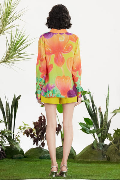 Siddhartha Bansal Yellow floral print embroidered shirt set SIDDMAY26D144987