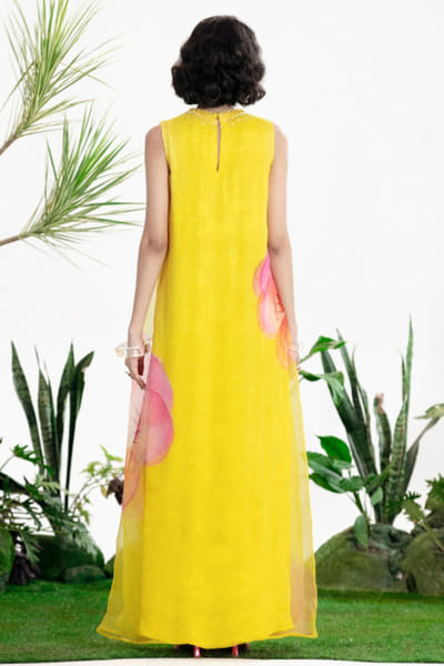Siddhartha Bansal Yellow floral print embroidered maxi dress SIDDMAY26D144988