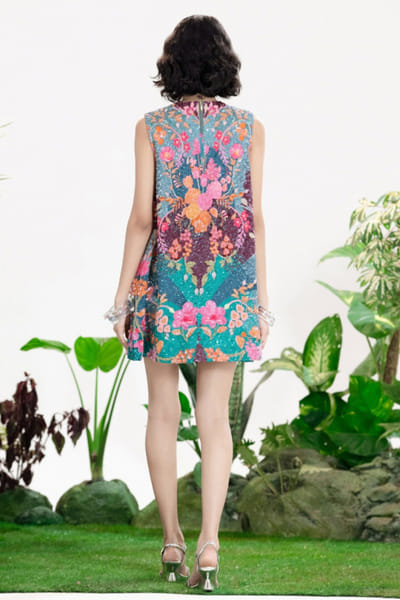 Siddhartha Bansal Blue 3D floral hand embroidered shift dress SIDDMAY26D144991