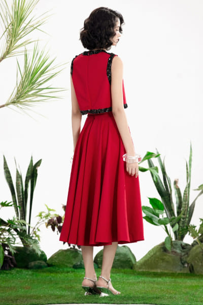 Siddhartha Bansal Red-black floral hand embroidered skirt set SIDDMAY26D145006