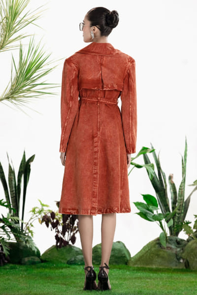 Siddhartha Bansal Brown pattern denim trench coat-dress set SIDDMAY26D145009
