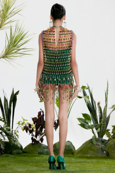Siddhartha Bansal Green crystal bead embellished dress set SIDDMAY26D145010