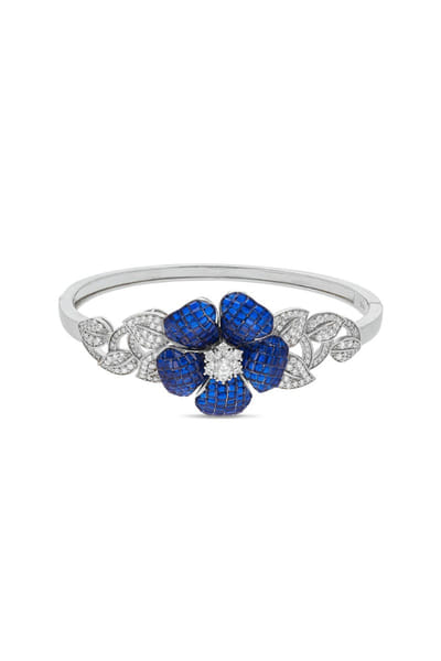 Blue silver floral embellished cuff bracelet