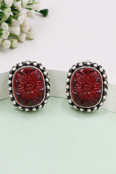 Red quartz stone stud earrings