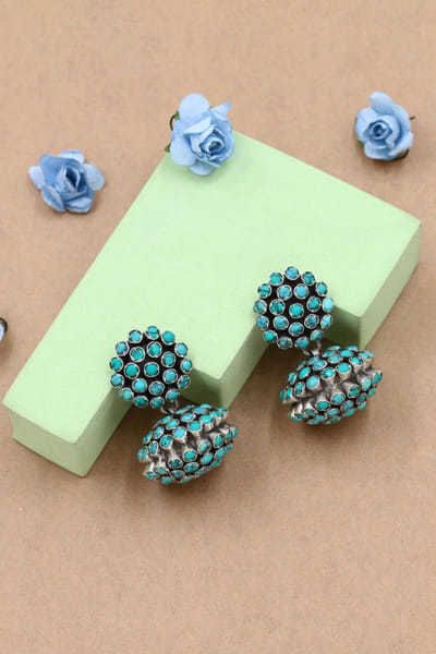 Aqua turquoise stone silver earrings