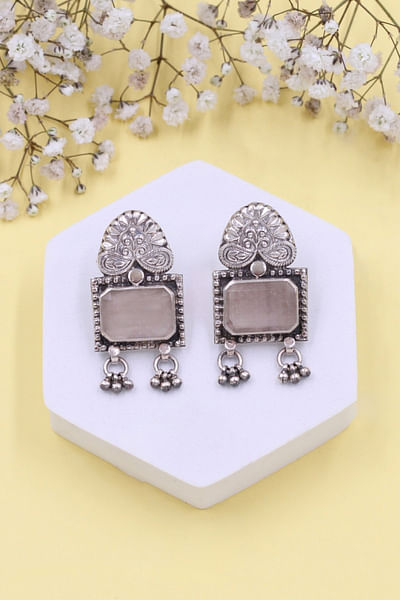 Pink quartz silver handcrafted earrings