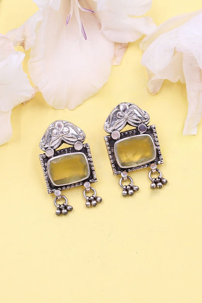 Yellow and silver quartz earrings