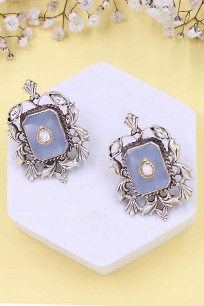 Blue hydro stone sterling silver earrings