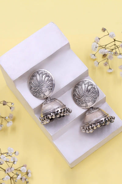 Silver lotus jhumkas