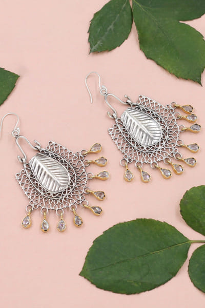 Silver kundan earrings