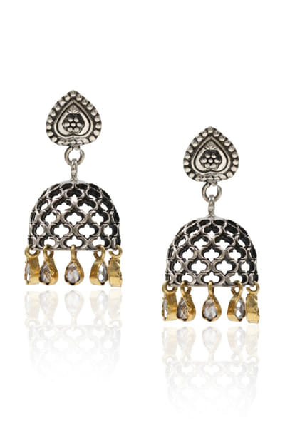 Silver and gold checkered stone jhumkas