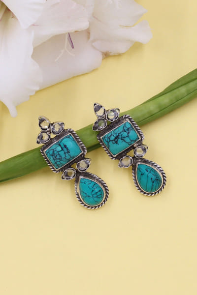 Aqua turquoise stone silver earrings