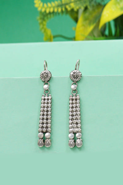 Oxidised silver elongated earrings