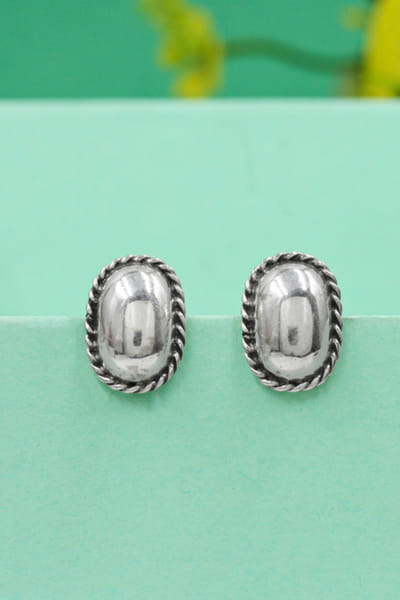Silver oval stud earrings