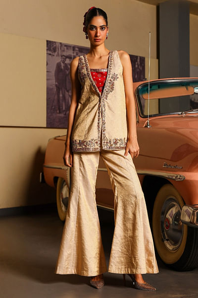 Gold dabka and resham embroidered jacket set