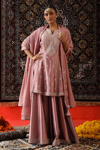 Rose pink gota patti-zari kurta sharara set